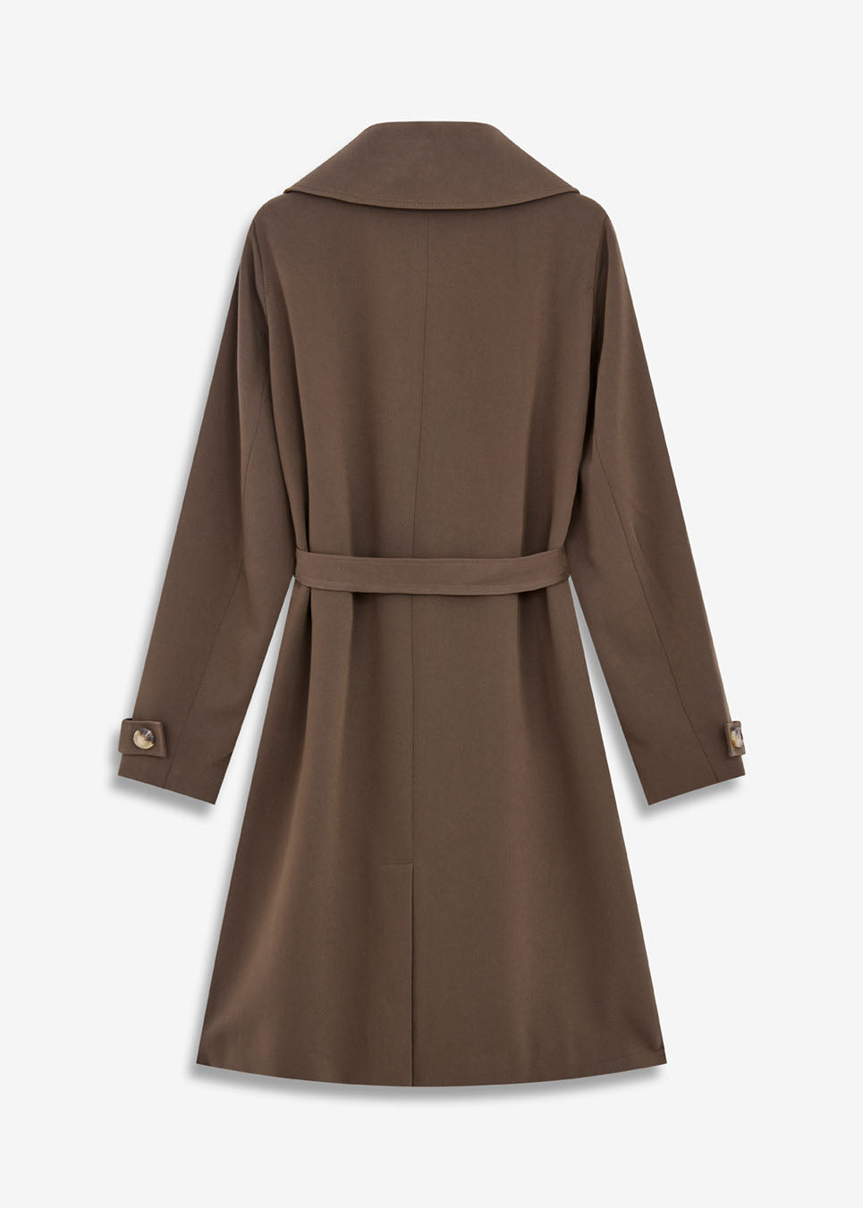 Beautiful brown jacket with a classic look and wide revers, belted waist and button closure. Hiro jacket is the perfect transition jacket. This jacket has a spacious fit. We recommend sizing down. The model is 174 cm and wears a size S/36