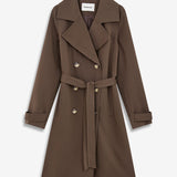 Beautiful brown jacket with a classic look and wide revers, belted waist and button closure. Hiro jacket is the perfect transition jacket. This jacket has a spacious fit. We recommend sizing down. The model is 174 cm and wears a size S/36
