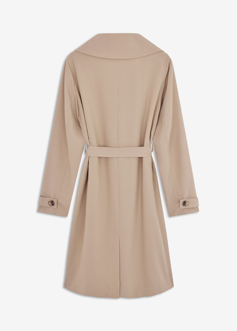 Beautiful beige jacket with a classic look and wide revers, belted waist and button closure. Hiro jacket is one of our most popular styles and the perfect transition jacket. This jacket has a spacious fit. We recommend sizing down. The model is 174 cm and wears a size S/36