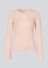 Fitted wool blouse in pale pink made in a soft, rib-knitted 100% wool. HirokiMD o-neck has long flared sleeves.&nbsp;