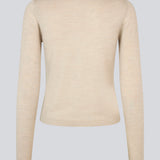 Fitted beige cardigan in soft knit. HirokiMD short cardigan has a round neck and a button closure in front.

