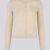Fitted beige cardigan in soft knit. HirokiMD short cardigan has a round neck and a button closure in front.