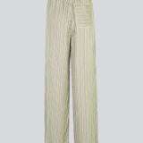 Pants with a relaxed shape. HissaMD print pants has wide legs and a high waist with covered elastication and tiebands. Side pockets and a patch back pocket. The model is 175 cm and wears a size S/36.