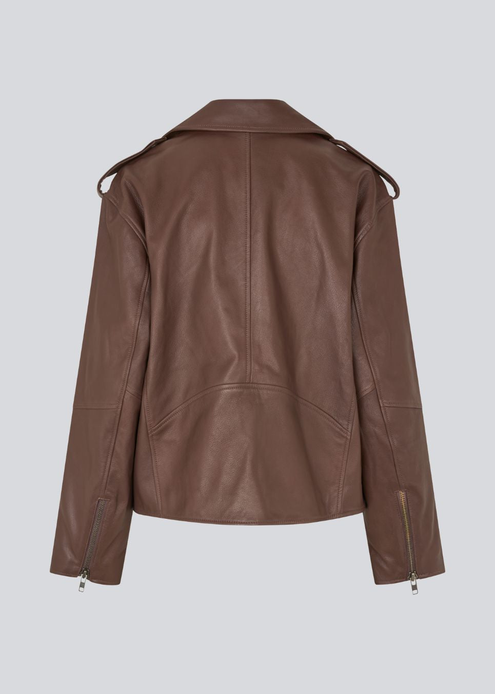 Jacket in soft lamb leather with bias zipper in front, lapels with push buttons and long sleeves with zipper. HullaMD jacket has bias front pockets with zip closure in front. Lined.&nbsp;