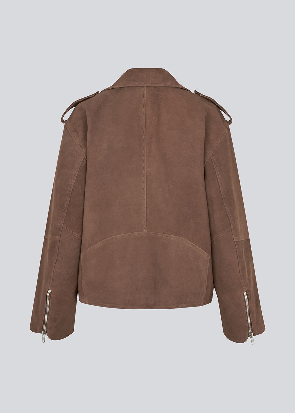 Our most wanted leather jacket Hullamd Jacket is finally here in suede. Exclusive biker jacket in 100% goatskin. The Hullamd suede jacket has classic details such as shoulder straps and silver zippers. A stylish statement piece that elevates any wardrobe season after season.