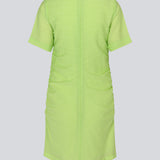 Fitted mini dress in green with an elastic gathering on the side. IbiMD dress has an invisible zipper in the back.