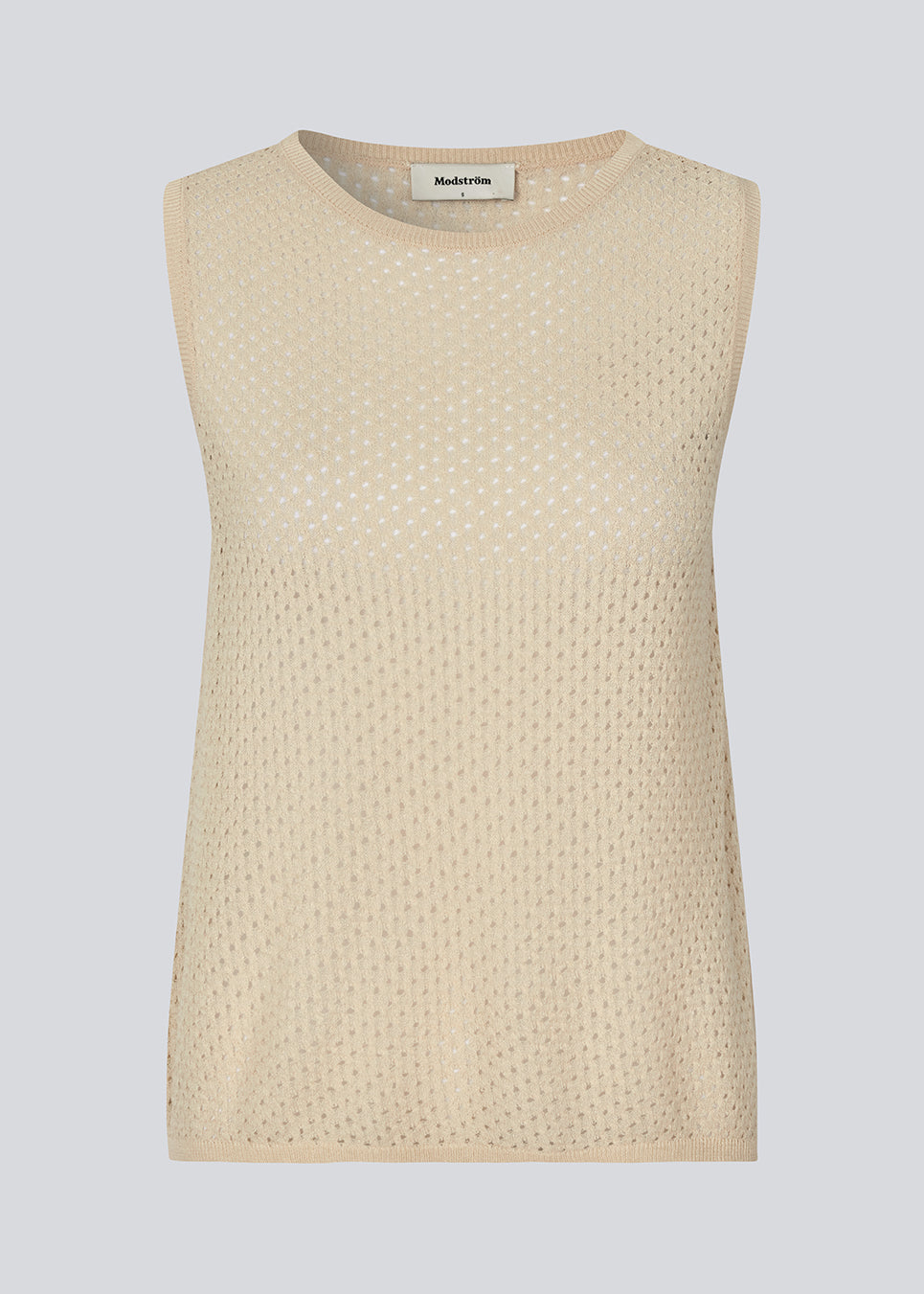 Sleeveless top i beige with a loose fit. The IggyMD top is in a knitted material with small holes which is slightly see-through.