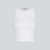Basic top cut from a soft ribbed jersey fabric. IgorMD crop top in the color Off White is styled with a slim fit and cropped fit with racer-shaped back. Perfect for a sporty look. The model is 173 cm and wears a size S/36