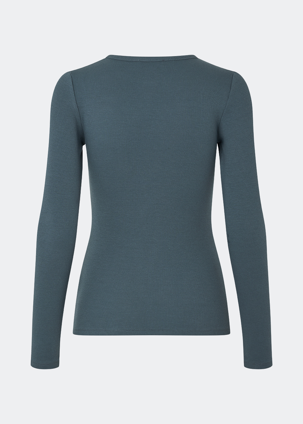 Soft, fitted long-sleeved T-shirt, made from organic cotton rib with stretch and finished with a round neckline. Layer it beneath tailoring or wear it with wide-leg trousers.
 