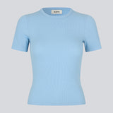 Basic light blue t-shirt in soft cotton rib with stretch. Igormd short t-shirt has a tight fit with short sleeves. The model is 175 cm and wears a size s/36.

Material:
95% Cotton
5% Elastane