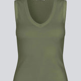 Sleeveless green top in ribbed cotton jersey. Igormd tank top has a tight fit and a round neckline. fit with long sleeves.