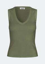 Sleeveless green top in ribbed cotton jersey. Igormd tank top has a tight fit and a round neckline. fit with long sleeves.