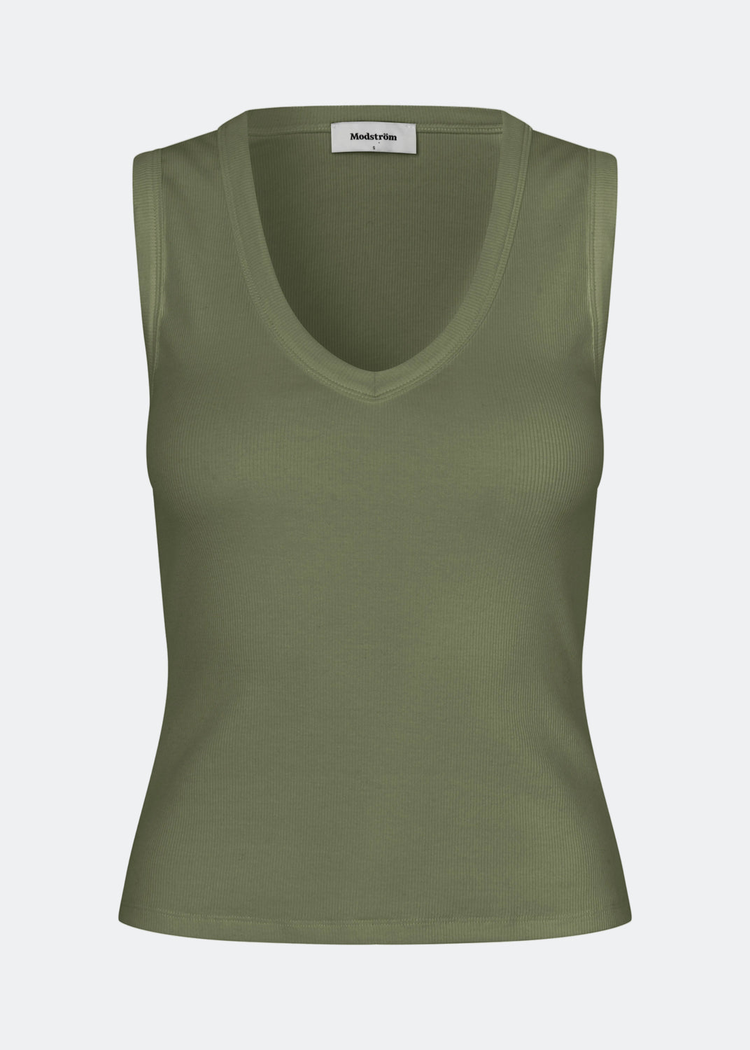 Sleeveless green top in ribbed cotton jersey. Igormd tank top has a tight fit and a round neckline. fit with long sleeves.