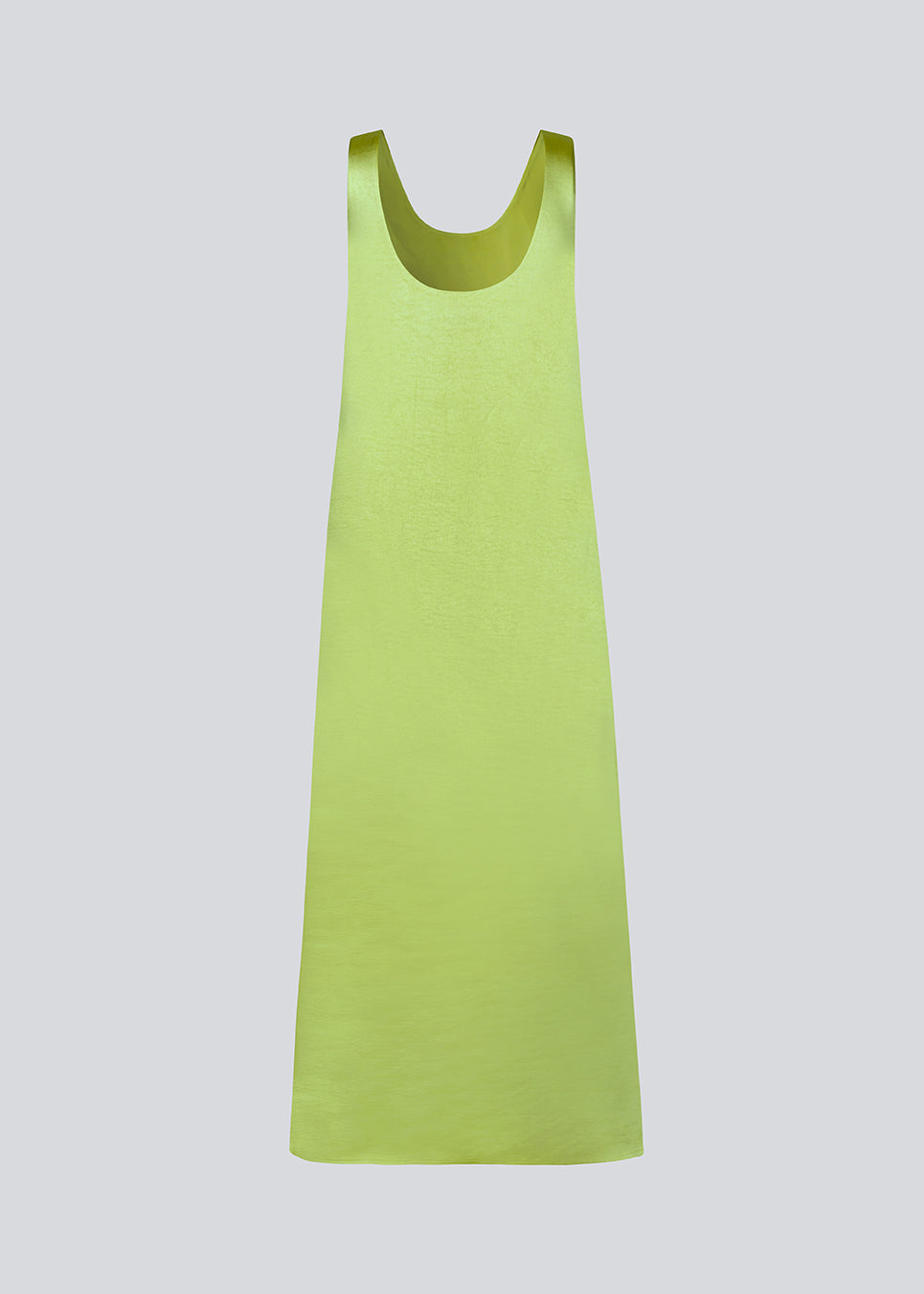 Long dress in green in satin with an A-line silhouette. IolaMD dress has a deep back neckline and wide straps.