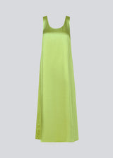 Long dress in green in satin with an A-line silhouette. IolaMD dress has a deep back neckline and wide straps.