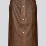 Midi skirt in lamp leather with a vintage inspired look. IsmaelMD skirt has a medium high waist, lining and a button closure in front.