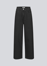 Jeans in black with wide legs in a cotton denim. IsoldeMDpants has a high waist, front and back pockets and a tie band at the waist. The model is 177 cm and wears a size S/36.