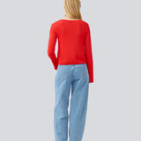 Knitted top with long flared sleeves and a wide neckline. IvonneMD o-neck has a normal fit.