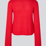 Knitted top with long flared sleeves and a wide neckline. IvonneMD o-neck has a normal fit.
