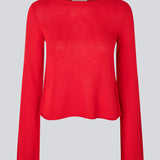 Knitted top with long flared sleeves and a wide neckline. IvonneMD o-neck has a normal fit.