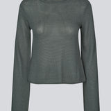 Knitted top with long flared sleeves and a wide neckline. IvonneMD o-neck has a normal fit.