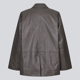 Oversize blazer jacket in lamp leather with a vintage inspired look. JonaeMD jacket has a button closure in front, lining, two front pockets and a slit in the back.