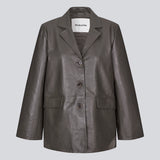 Oversize blazer jacket in lamp leather with a vintage inspired look. JonaeMD jacket has a button closure in front, lining, two front pockets and a slit in the back.