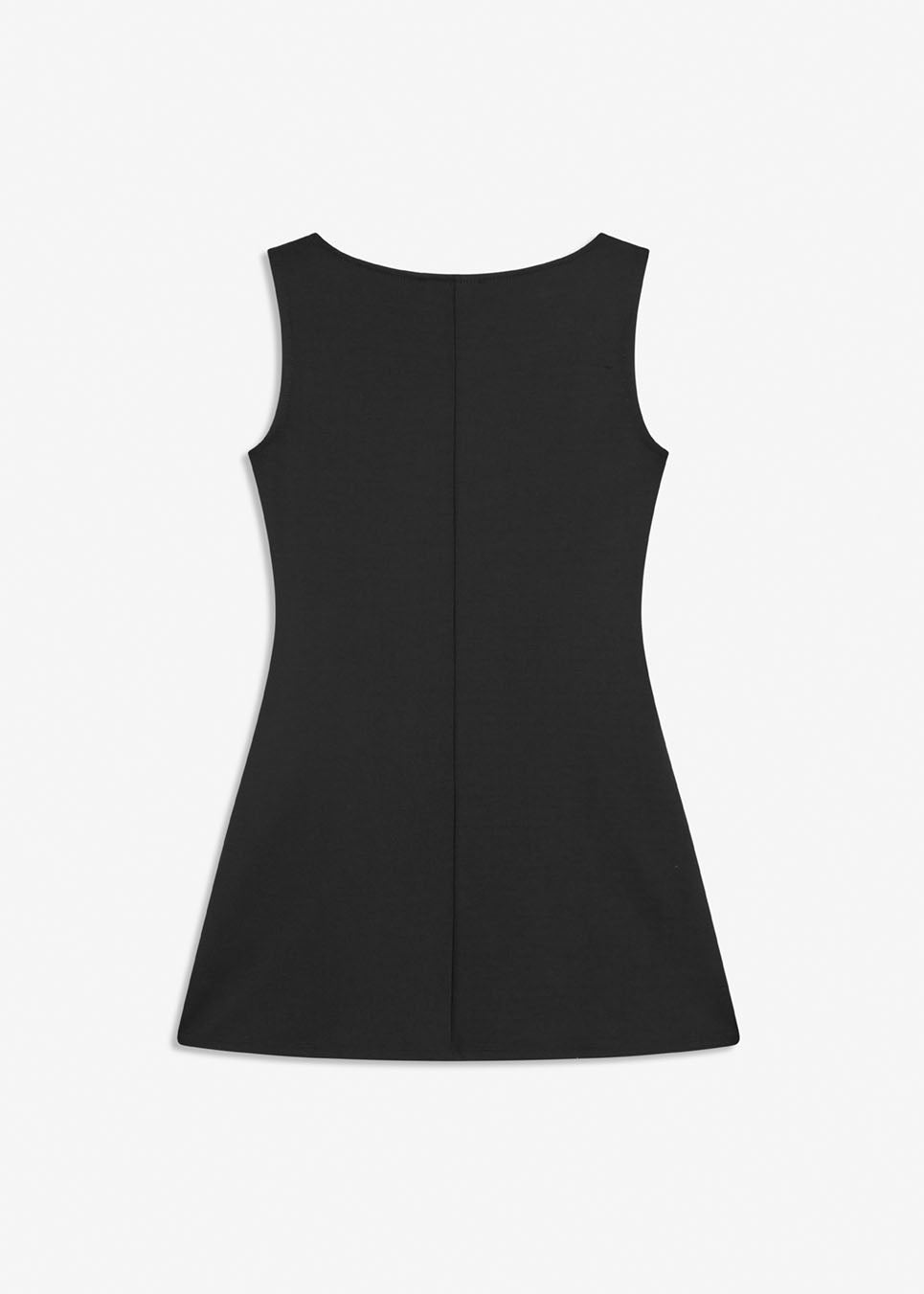 Fitted black mini dress in an A-line shape with a round neck and no sleeves. JosefineMD tank flare dress is made from a stretchy material.&nbsp;