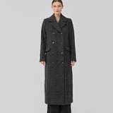 Classic, double-breasted wool coat in a grey color with collar and notch lapels. JuniperMD check coat has a relaxed fit, lining and a slit in the back.