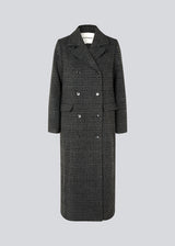 Classic, double-breasted wool coat in a grey color with collar and notch lapels. JuniperMD check coat has a relaxed fit, lining and a slit in the back.