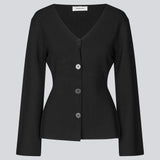 Flat knitted cardigan with a V-neck in black. KaitoMD cardigan is fitted and has long wide sleeves with a folded detail.