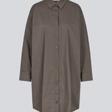 Oversize shirt dress with rhinestones. KambellMD dress has a shirt collar, button closure in front and a cuff with button closure.