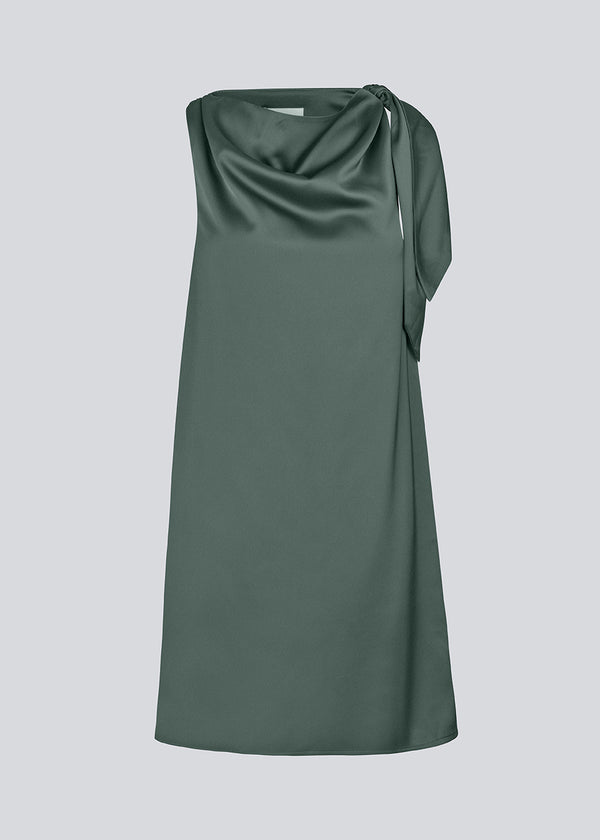 Midi satin dress with waterfall detail at the neck. KatjaMD dress has a tie detail at the shoulder and a relaxed fit.