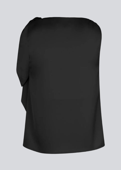 Black satin top with waterfall detail at the neck. Katja MD top has a tie detail at the shoulder and a relaxed fit.