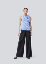 Satin top with waterfall detail at the neck. Katja MD top has a tie detail at the shoulder and a relaxed fit.