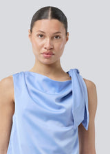 Satin top with waterfall detail at the neck. Katja MD top has a tie detail at the shoulder and a relaxed fit.