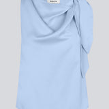 Satin top with waterfall detail at the neck. Katja MD top has a tie detail at the shoulder and a relaxed fit.