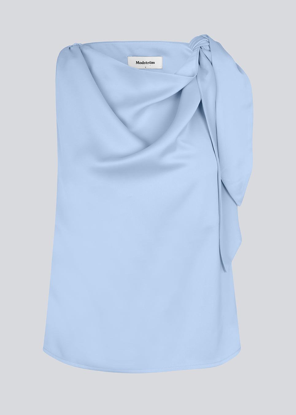 Satin top with waterfall detail at the neck. Katja MD top has a tie detail at the shoulder and a relaxed fit.