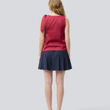 Satin top with waterfall detail at the neck. Katja MD top has a tie detail at the shoulder and a relaxed fit.