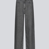 Cotton grey jeans with stretch and straight wide legs. KenaMD pants have 5 pockets, a medium-high waist, and an elastic waistband.