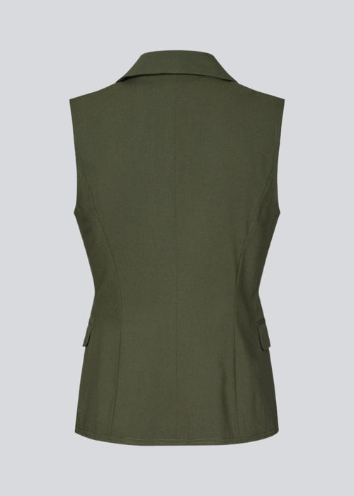 Fitted green vest with lining. KimanaMD vest has a blazer collar and two pocket in front.