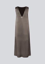 Maxi dress in brown with a loose fit in satin. KindleMD dress has a deep back cut and a classic A-line.