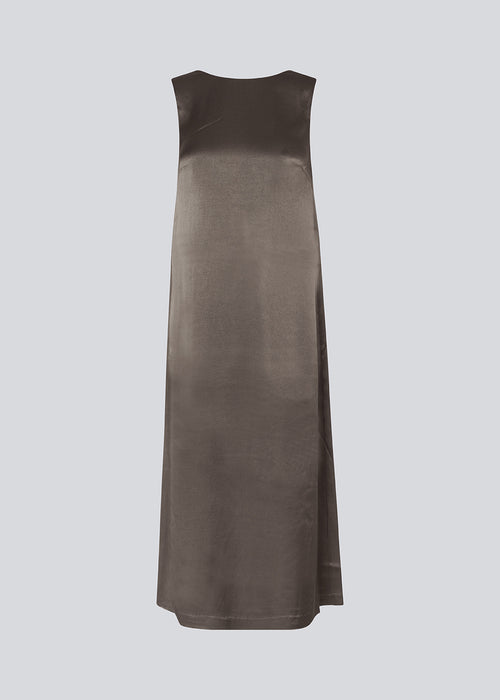 Maxi dress in brown with a loose fit in satin. KindleMD dress has a deep back cut and a classic A-line.