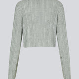 Knitted cardigan in a metallic material. KristenMD cardigan is silver and has a loose fit, a V-neck and is slightly cropped.