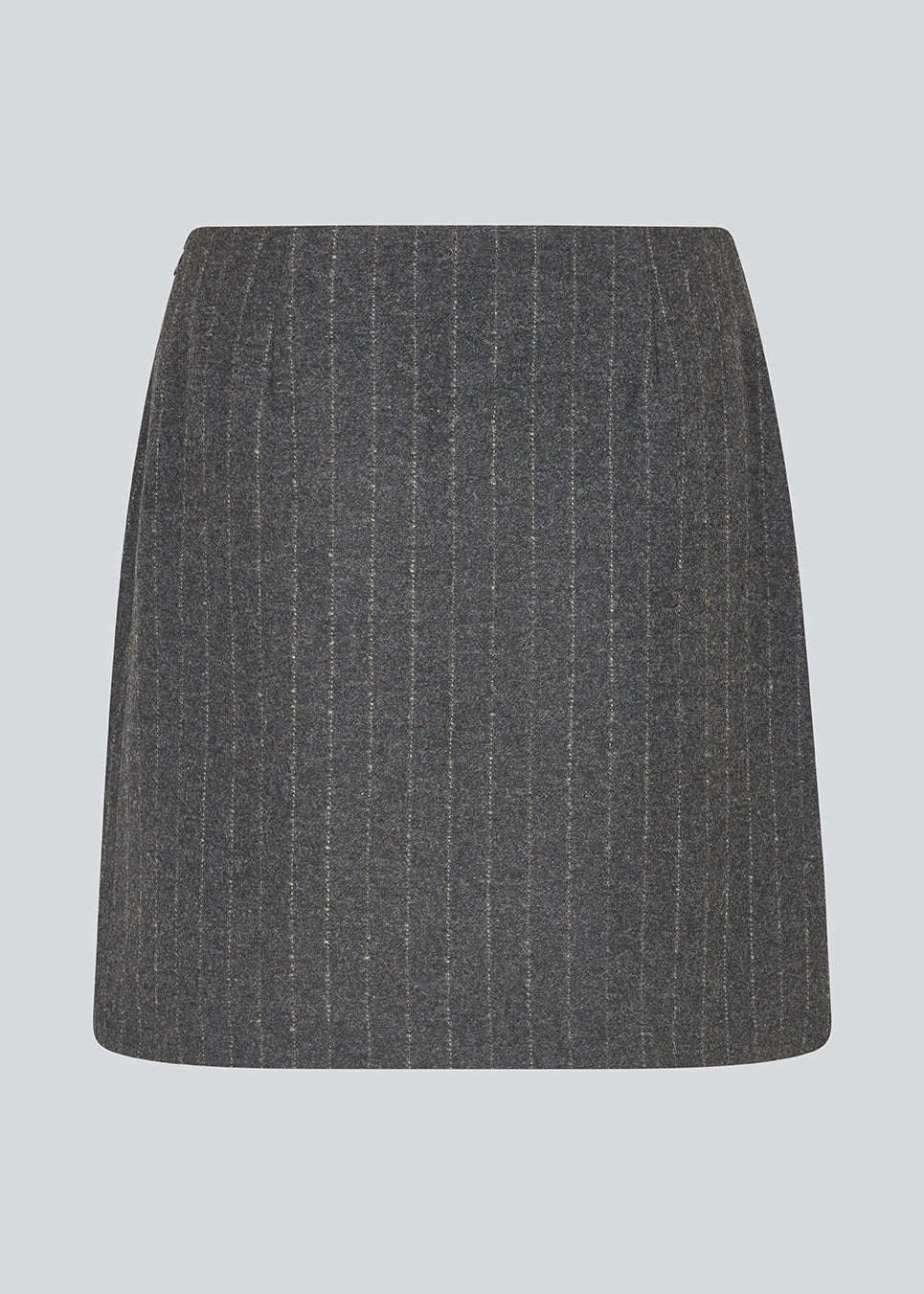 Short dark grey skirt in a pinstriped wool mix. KristolMD skirt has lining and an invisible zipper in the side.