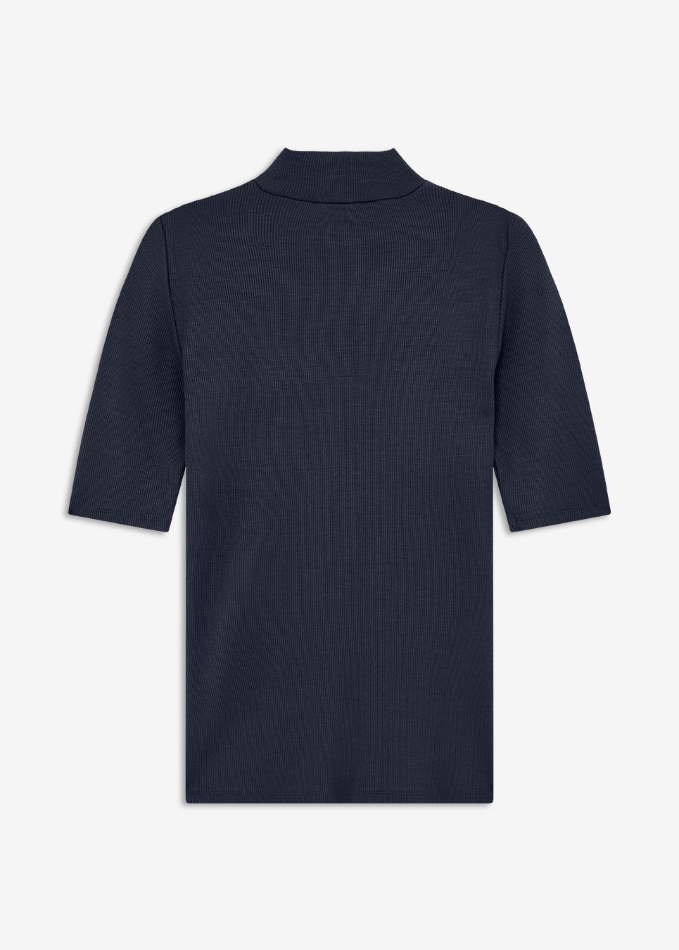 Short-sleeved t-shirt in navy blue with a high neck. Krown t-shirt is in a nice rib quality and has a tight fit. A must-have basic style in your wardrobe.