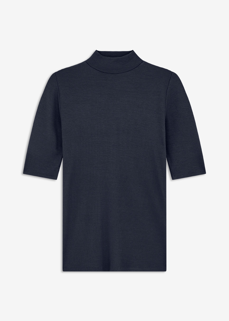 Short-sleeved t-shirt in navy blue with a high neck. Krown t-shirt is in a nice rib quality and has a tight fit. A must-have basic style in your wardrobe.