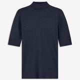 Short-sleeved t-shirt in navy blue with a high neck. Krown t-shirt is in a nice rib quality and has a tight fit. A must-have basic style in your wardrobe.