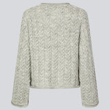 Loose grey wool knit with wide sleeves. KurtisMD v-neck has a v-neck and rolled edges.