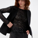 Black longsleeved top in sequence jersey. LaraMD top is fitted and has a round neck.